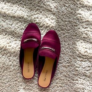 Maroon suade loafer slides